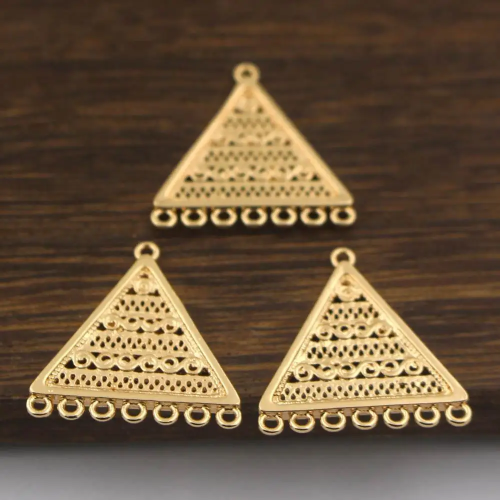 

20 шт. латунные литые треугольные подвески-петли, соединители, качественный золотой цвет для DIY, висячие серьги с кисточками, подвески, дизайн