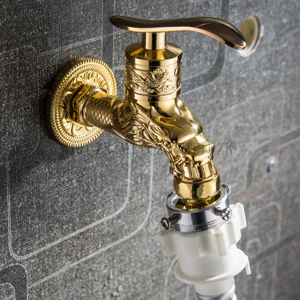 MTTUZK Wall Mount Carved Dragon Antique Red Bronze Bibcock,Decorative Outdoor Garden Faucet Washing Machine Faucet Gold tap