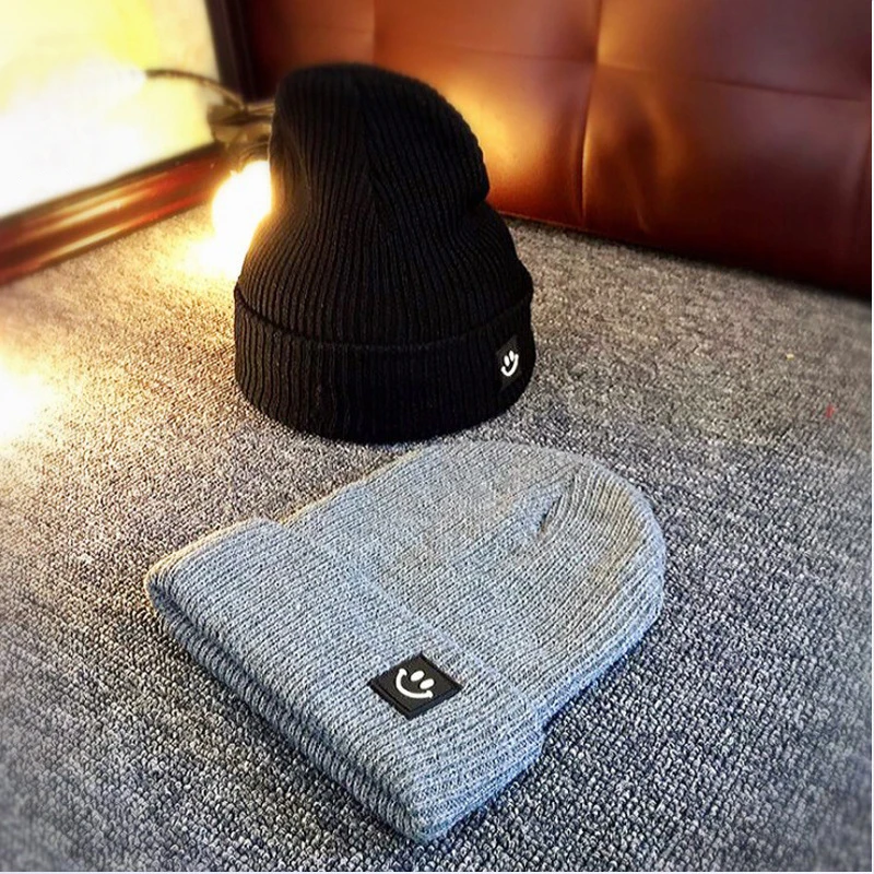 Korean Smiling Face wool Knitted Caps Skullcap Women Men's Caps Autumn Spring Brand Skullies beanies Baggy Melon Cap knit hat