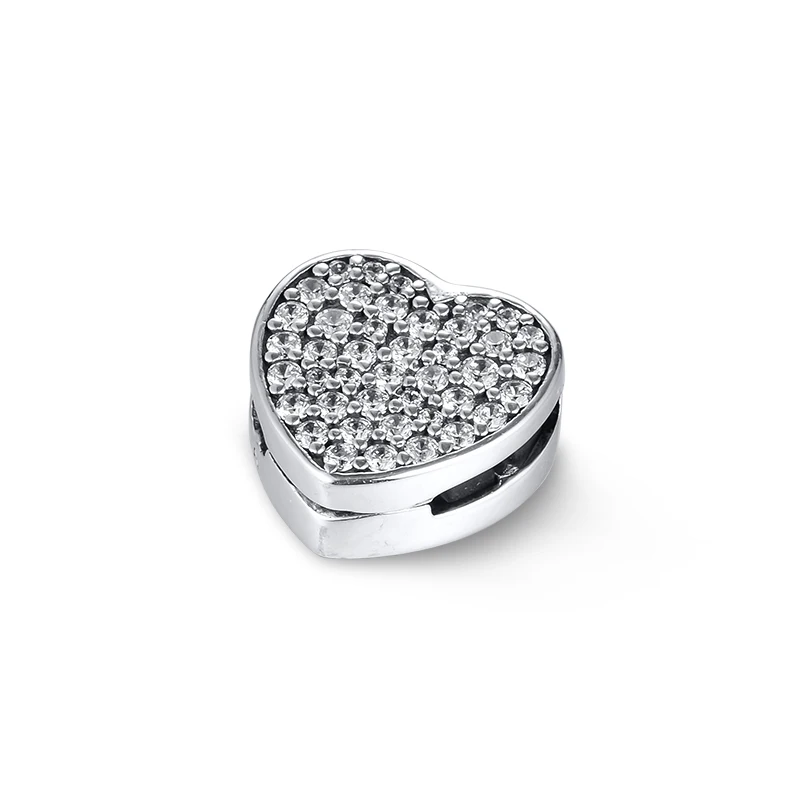 Sterling Silver Jewelry Pave Heart Clip Charm Fits Snake Chain Bracelets For Woman Fashion Beads For Jewelry Making