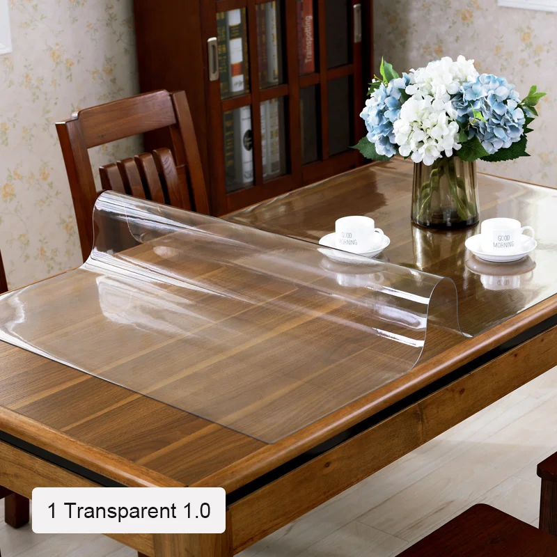 Transparency PVC table cloth Soft Glass Tablecloth Waterproof Oilproof for rectangular table Kitchen Dining table cover 1.0mm