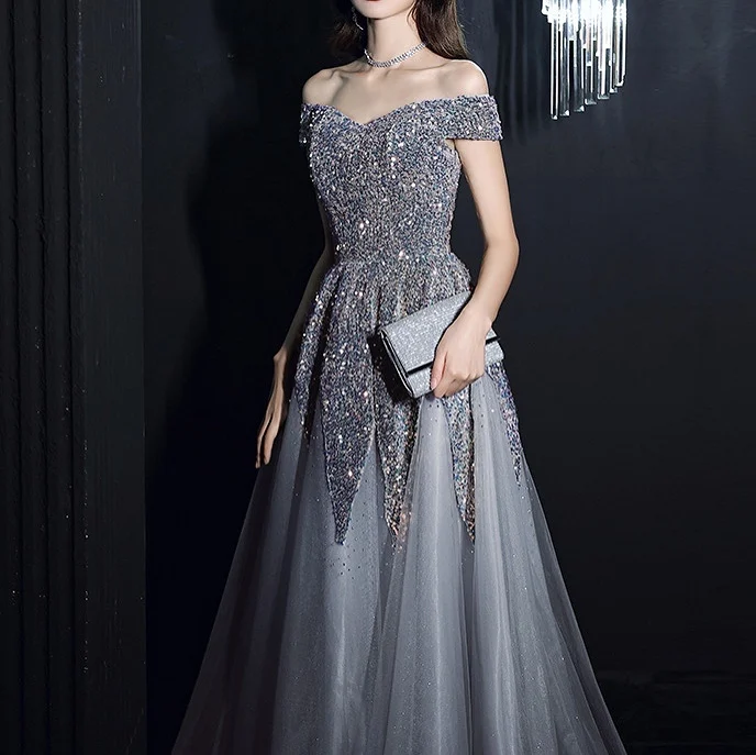 

Sexy Off Shoulder Celebrity Dresses Boat Collar A-Line Backless Luxury Sequins Bandage Long Wedding Prom Evening Party Gowns New