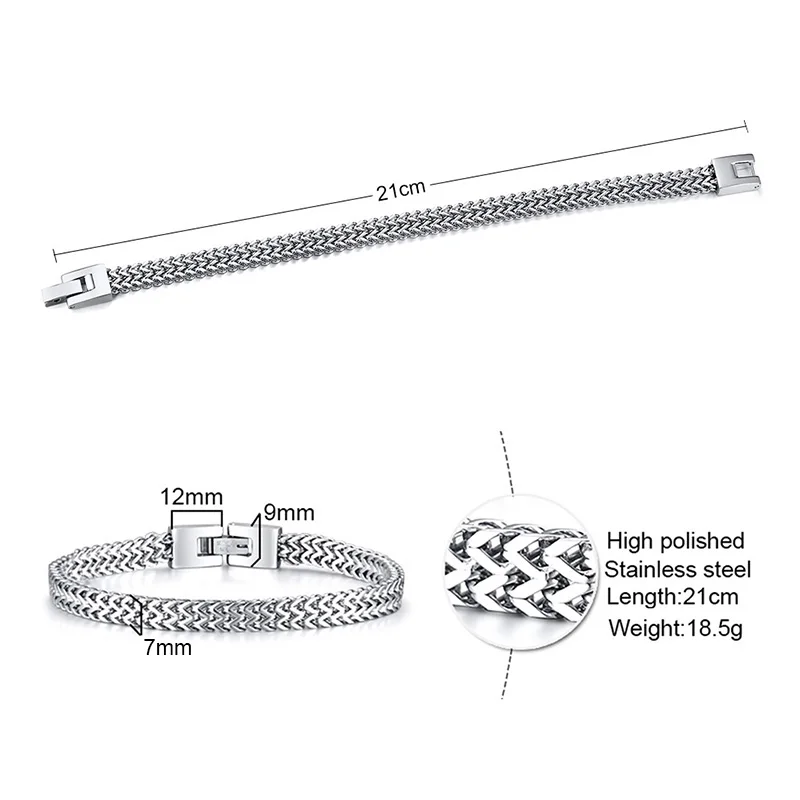 Vnox Stylish Men\'s Chain Bracelets,Stainless Steel 6.5MM-12.5MM Two-strand Wheat Link Wristband, Rock Punk Biker Male Jewelry