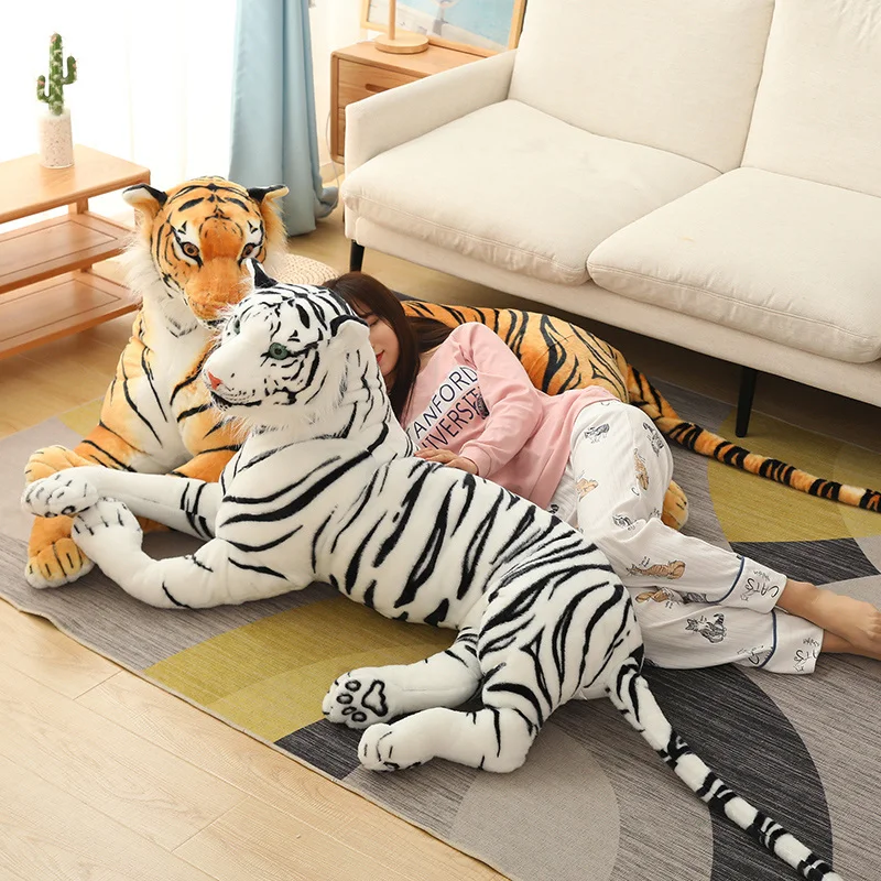 30-110cm Lifelike Tiger Plush Toy Stuffed Wild Force Forest Animals Simulation White Tiger Jaguar Doll Kid Birthday Gift for Boy