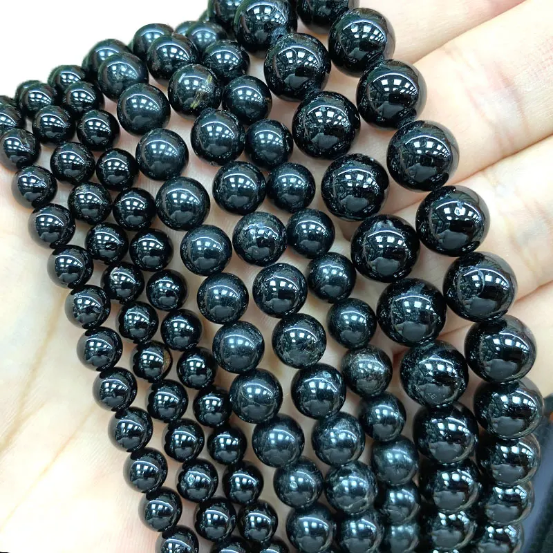 Wholesale AAA Black Tourmaline Schorl Round 100% Natural Stone Beads For Jewelry Making DIY Bracelet Neckalce 4/6/8/10/12MM