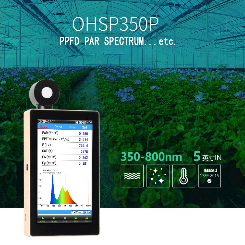 PAR PPFD(umol/m2/s) Meter Spectrometer Light Spectrum Analyzer OHSP350P HOPOCOLOR Illuminance (lux)