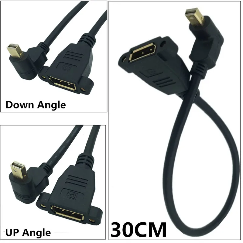 

Gold mini DisplayPort Male 90 degree up down to DisplayPort Female panel mount Extension Cable 0.3m