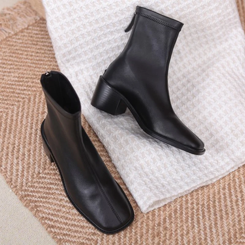 Taoffen Women Ankle Boots Thick Heels Short Boot Fashion Winter Shoes Women Ins Autumn Daily Office Lady Footwear Size 34-42