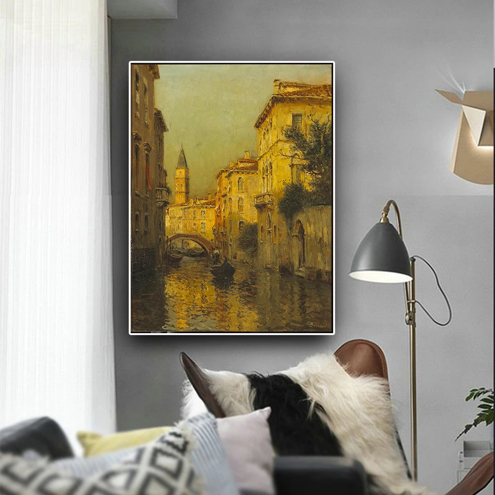 Resorts Vintage Water Town Venice Landscape Oil Painting Reproductions on Canvas Posters and Prints Wall Picture for Living Room