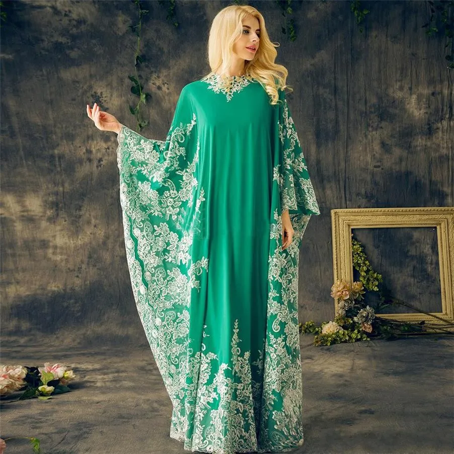 Green Arabic Dubai Prom Dress Crystal Sequins Beading Long Sleeves Evening Formal Gowns Lace Applique Plus Size  Customized