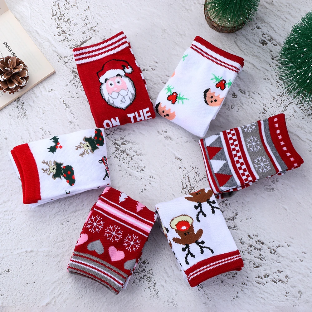 1 Pair Unisex Christmas Socks Santa Claus For Man Woman Lady Thickness Cotton Knit Xmas Funny Socks Elk Santa Stockings