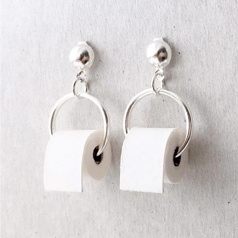 Pendientes creativos de papel higiénico para mujer, joyería de moda, aretes divertidos para mujer, pendientes de papel de toalla, joyería de moda