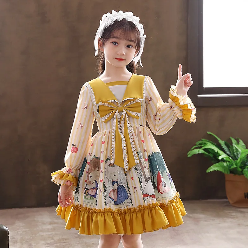 2021 Spring And Summer Princess Dress Korean Women's Golden Yellow Dress Children's Wear & Skirt Lolita Long & Short Sleeve