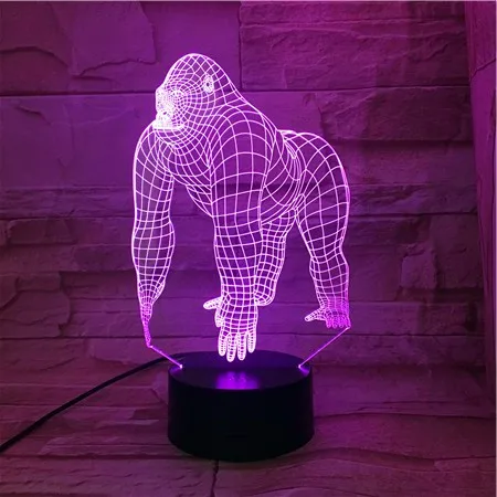 2023 Animal Orangutan Gorilla Chimpanzee 3D USB LED Lamp Remote 16 Colors Changing Mood Illusion Table Decor Night Light  538