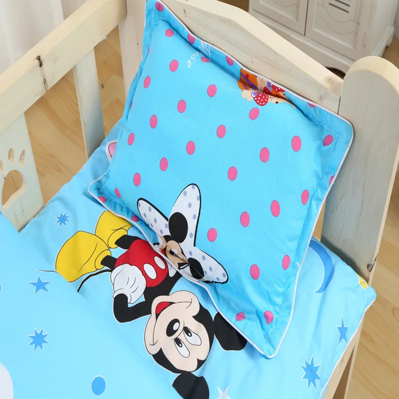 Disney-ropa de cama de algodón para bebé, edredón de Mickey, funda de cojín, funda de almohada, juego cálido de otoño e invierno, 3 uds.