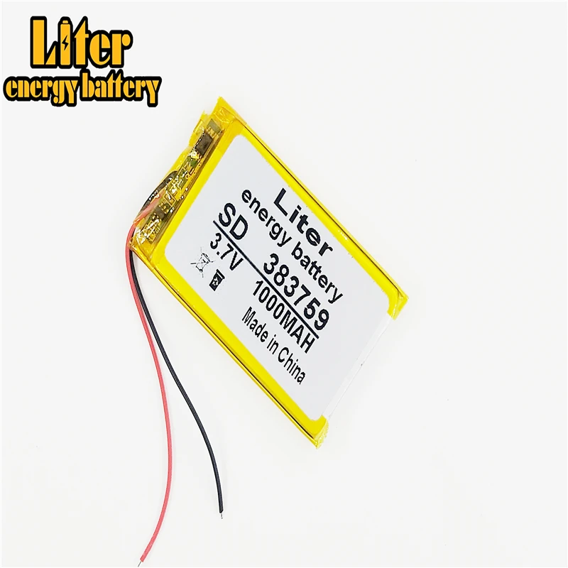 แบตเตอรี่ลิเธียมโพลิเมอร์แบตเตอรี่ 383759 3.7V Lipoแบตเตอรี่ 1000MahสำหรับMP4 MP5 GPS DVD Li-Polymerแบตเตอรี่