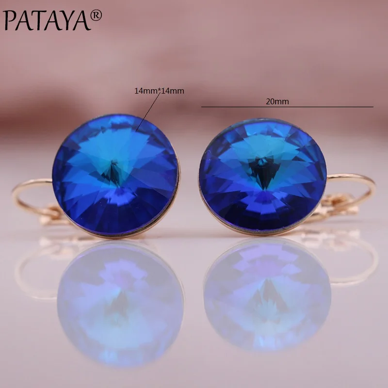 PATAYA New Blue Glass Zircon Round Dangle Earrings 585 Rose Gold Color Noble Women Earrings Wedding Luxury Fine Fashion Jewelry