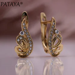 PATAYA New Cute Angel Wings Small Earrings 585 Rose Gold Color Natural Zircon Hollow Drop Earrings Girl Party Fashion Jewelry