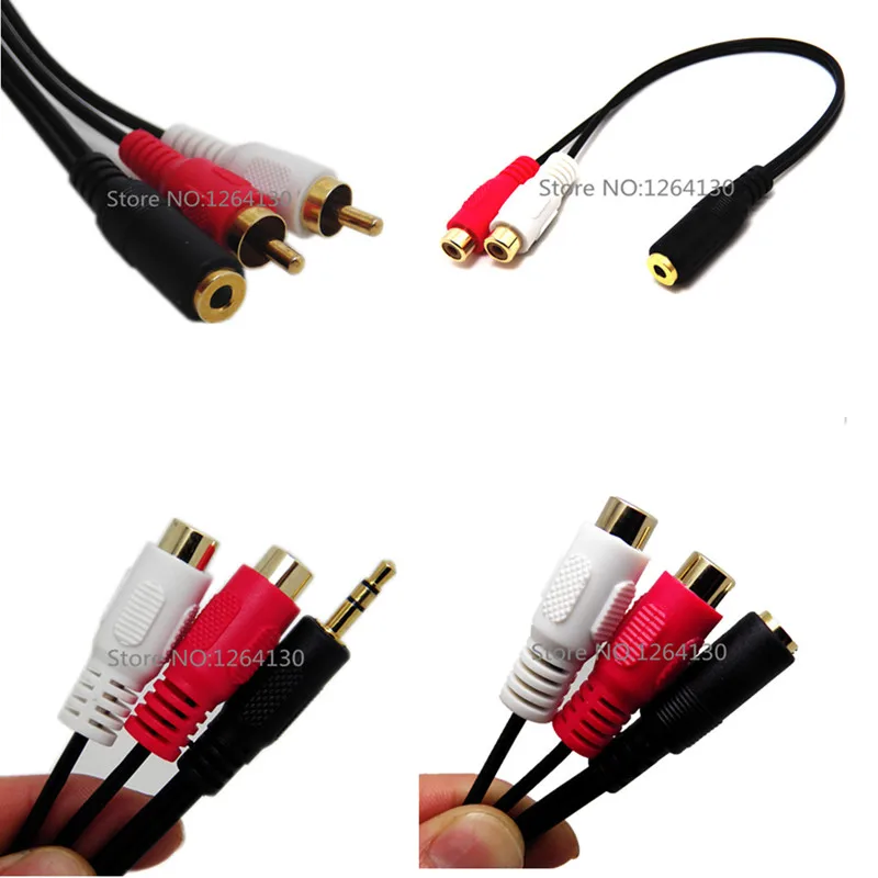 3.5MM to RCA Cable Gold Plated Black 3.5mm Male to 2RCA Female Audio Cable Aux Cable for Laptop/Cellphone/MP3/DVD 0.25M