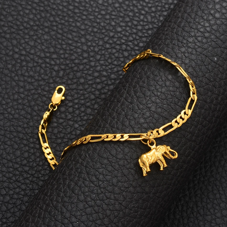 Anniyo Elephant Anklets for Women Men Girls Gold Plated Jewelry Foot Chains Religious and Wedding Accessories #210406