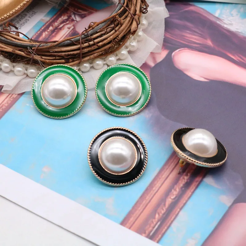 Blcak Green Round Earrings Imitate Pearls Enemal Party Brincos Stud Jewelry gift