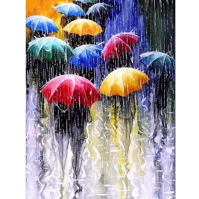 

5D DIY Diamond Painting Street Full Drill Square Diamond Embroidery Rain Umbrella Mosaic Picture Of Rhinestone Home Decor Sale