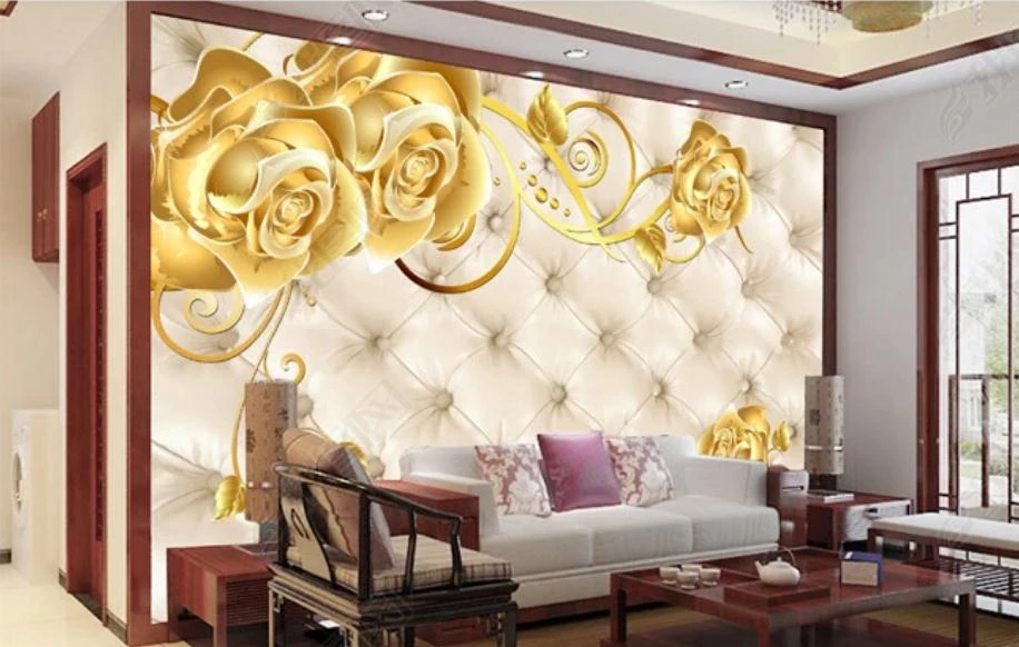 

Golden flower wallpapers soft pack 3D background wall 3d murals wallpaper for living room