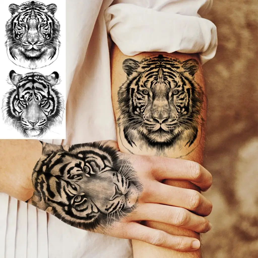 Tatouages Temporaires 3D en Forme de Tigre Noir et Rose pour Homme et Femme, Faux Tatouage Réaliste, Lavable, pour Avant-Bras