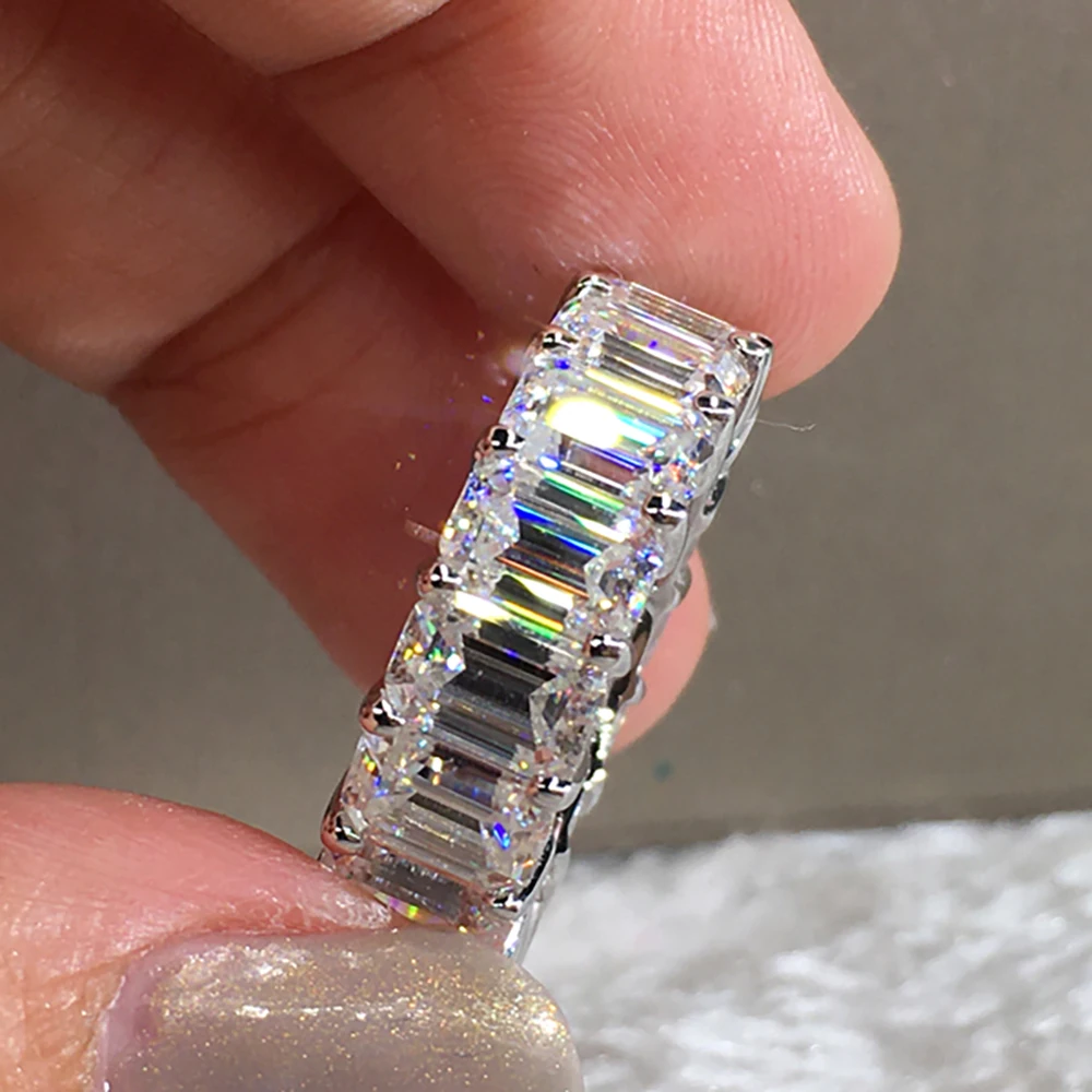 Custom Solid 18K White Gold Ring Women Wedding Party Engagement Ring 0.3 Carat Rectangle Emerald Moissanite Diamond Trendy