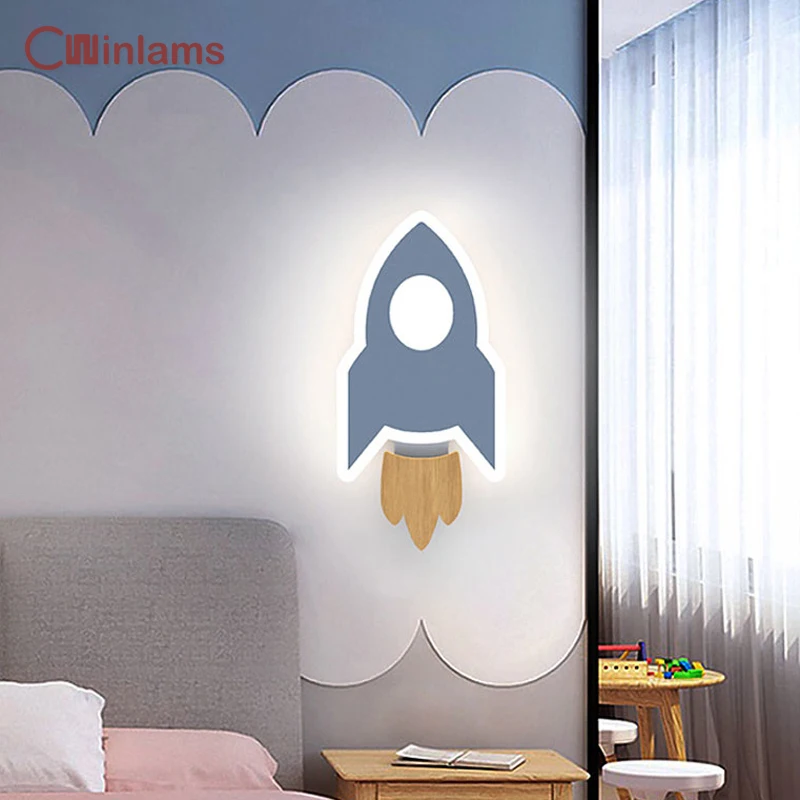 Led Rocket Modern Wall Lamp Cute Cartoon Children's Kid Bedroom Wall Light Living Beside Creative Sconces Indoor Decor Lighting