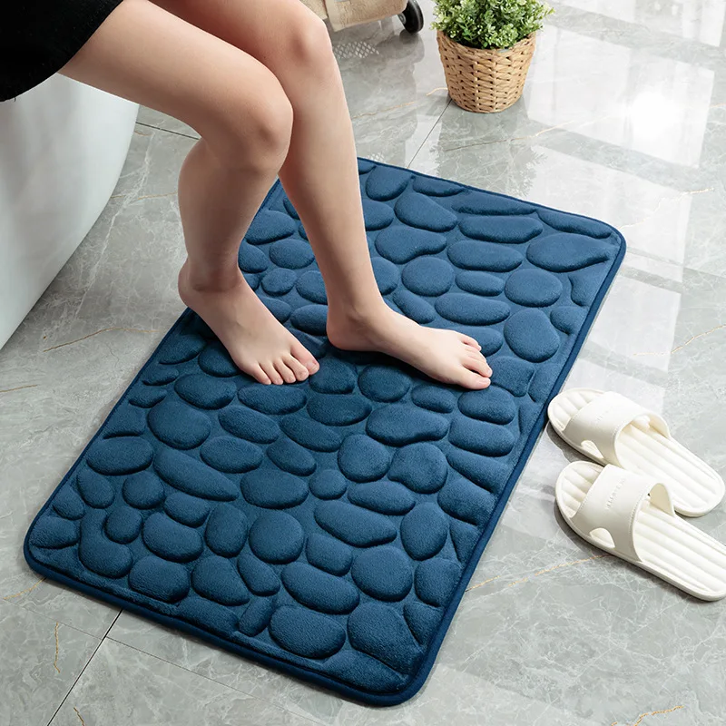 Bathroom Mat Cobblestone Embossed Floor Mats Super Absorbent Doormats Coral Fleece Memory Foam Carpet Pad Non-slip Floor Carpet