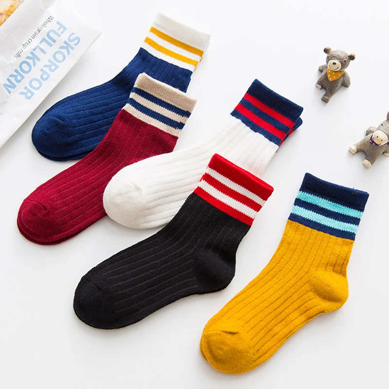 5Pairs/lot Kids Socks Autumn Winter Children Cotton Socks Striped Colorful Warm Thick Cool Baby Socks