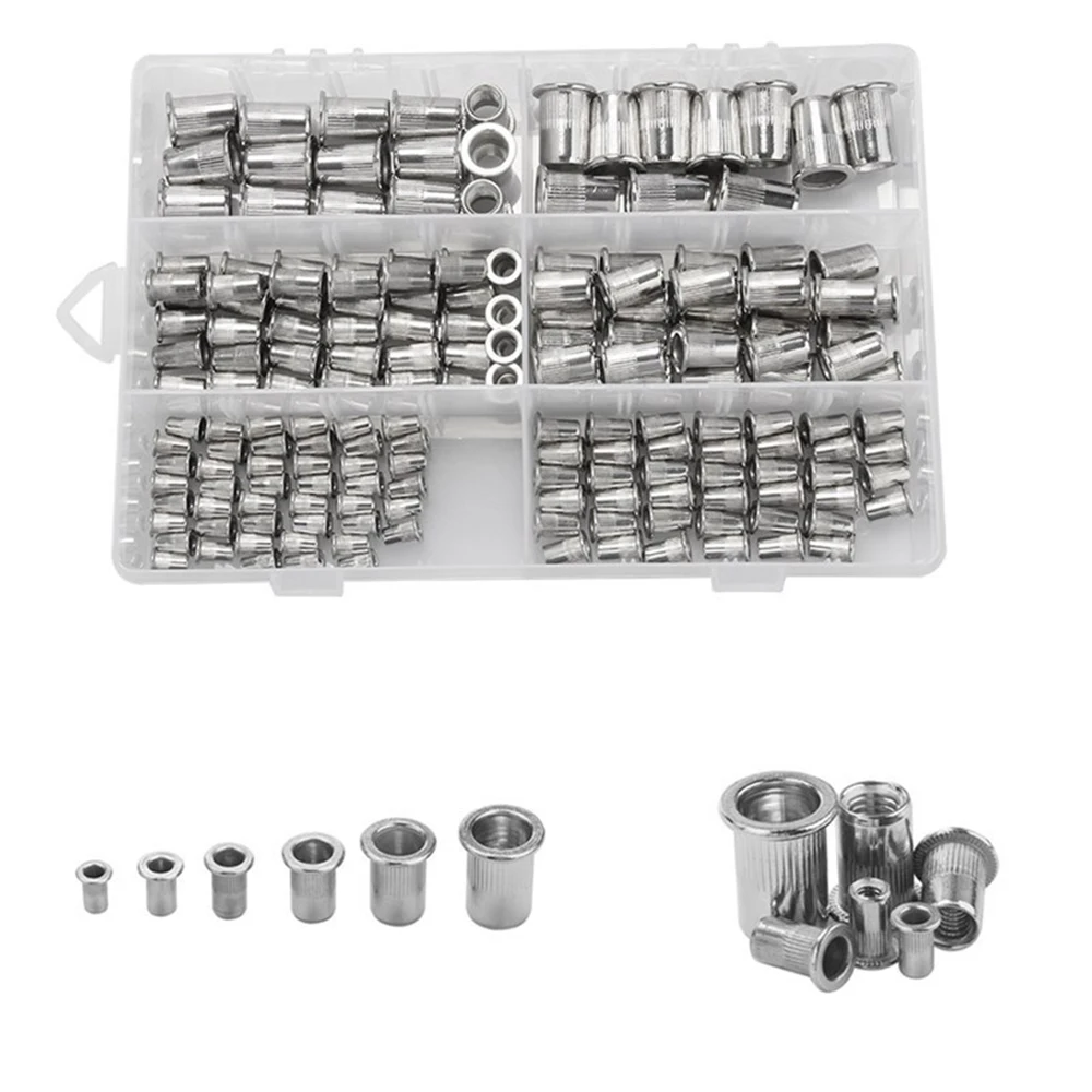 

180pcs/box Stainless Steel Flat Head Rivet Nuts Set M3 M4 M5 M6 M8 M10 Insert Reveting Multi Size Stainless Steel Rivet Nut Set