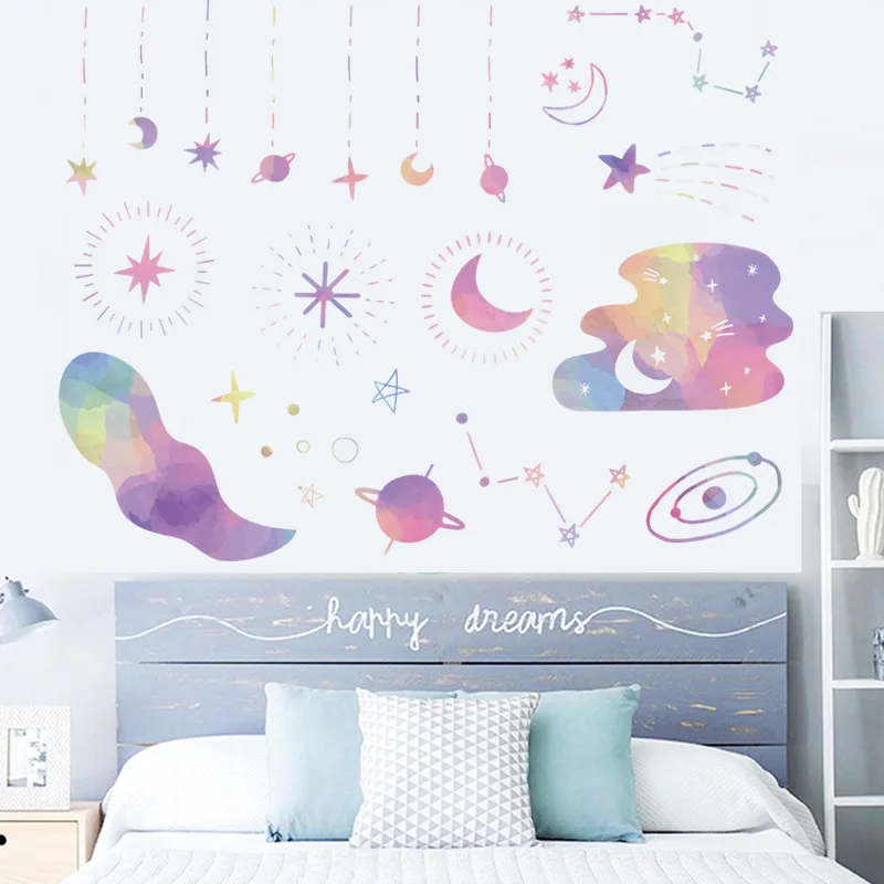 

Water Color Clouds Moon Wall Sticker Child Kids Room Home Decoration Mural Living Room Bedroom Decor Nursery Background Decals