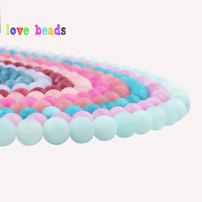 6/8/10mm Matte Stone Beads Dull Polish Amazons Jades Blue Red Pink Round Beads For Jewelry Making 15inch DIY Bracelets