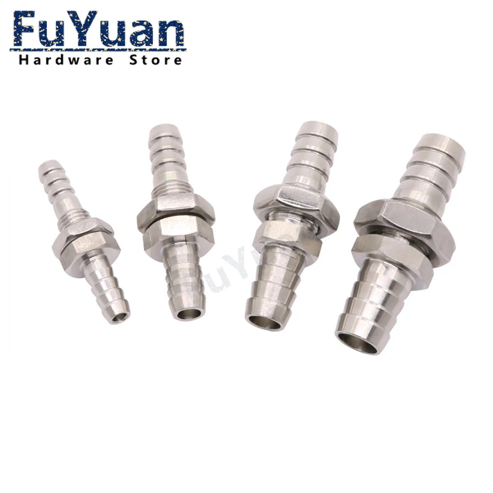 1PCS Bulkhead 304 Stainless Steel Barbed Tube Pipe Fitting 4/6/8mm 10mm 12mm 14mm 16mm 19mm Hose Barb Coupler Connector Adapter