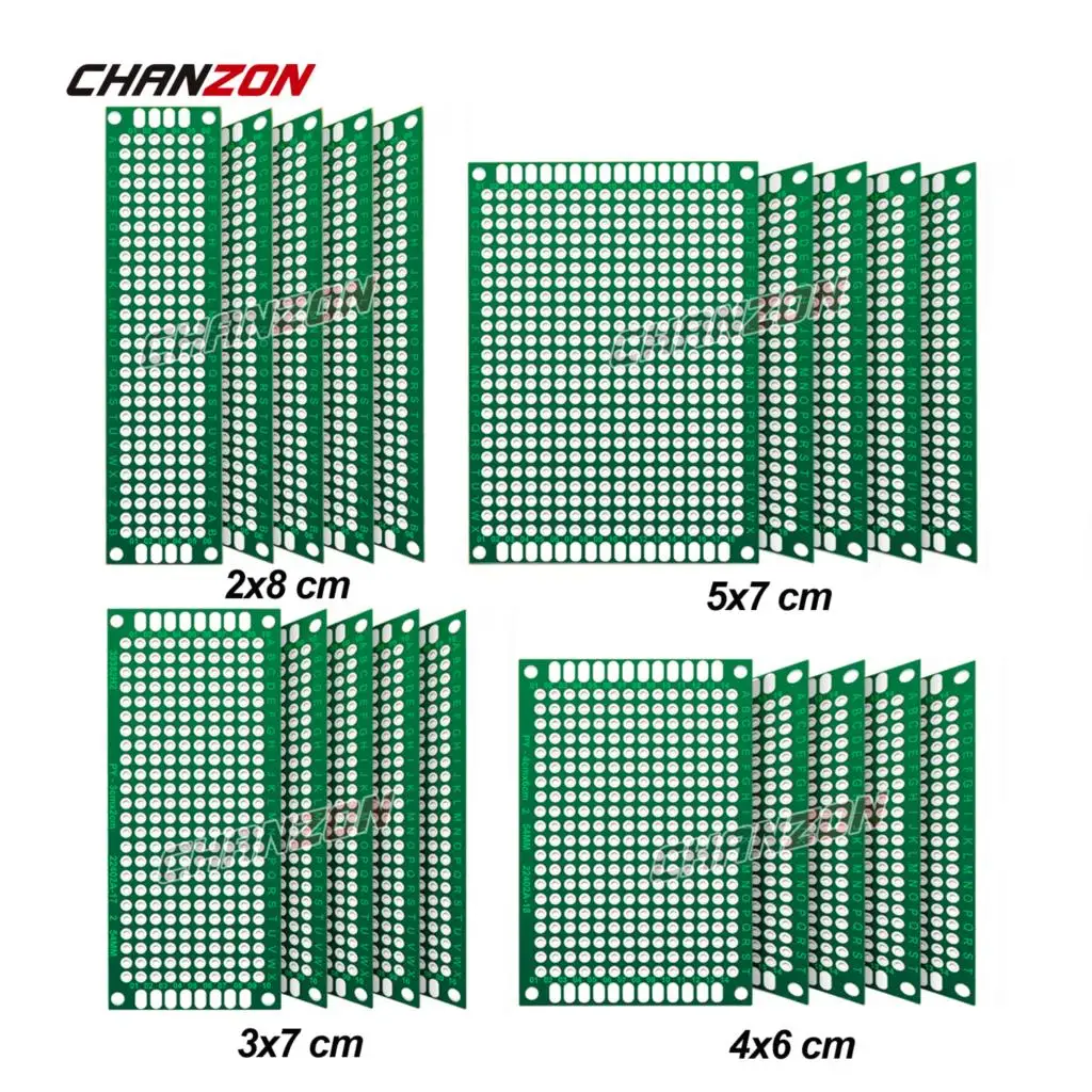 20 Pcs ( 2X8 3X7 4X6 5X7 ) Double Sided Printed Circuit PCB Board Tinned FR4 Prototype Universal Perfboard Kit for DIY Soldering