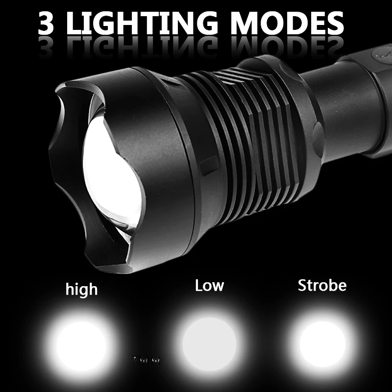 The most Brightest 1000,000LM XHP160Led Flashlight Zoomable Usb Chargeable Torch Light 18650 26650 Battery Lantern for Camping