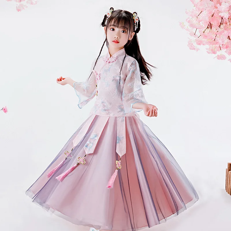 

Cute Chinese Girls Hanfu Dress Oriental Chinese Style Cheongsam Dress Vintage Cosplay Kids Tang Suit Princess Hanfu Dress