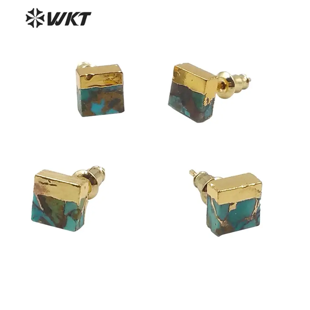 

WT-E601 WKT Natural Stone Earrings Square Stone Earring Gold Electroplated Tiny Stud Earrings Women Fashion Earrings Jewelry