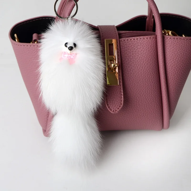 17CM Cute Girl Natural Fur Pom Fox Keychain For Women Pompon Key Chain Female Bag Car Trinket Jewelry Party Gift