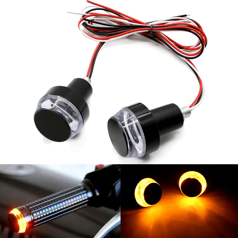 For  Aluminum Motorcycle Amber LED Handle Bar End Indicator Grip Plug Turn Signal Light 22mm Handlebar Accessories