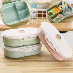 Healthy Wheat Straw Lunch Box Food Container Storage Children Kids School Office Portable Bento Box Lunchbox w/ Spoon Dinnerware