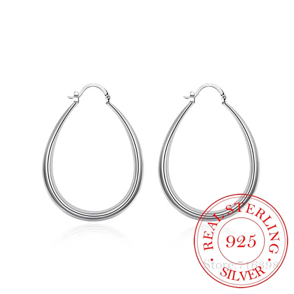 

Personality Hyperbole 100% 925 Sterling Silver Simple Smooth Big Egg Hoop Earrings For Women Sterling-Silver-Jewelry Pendientes