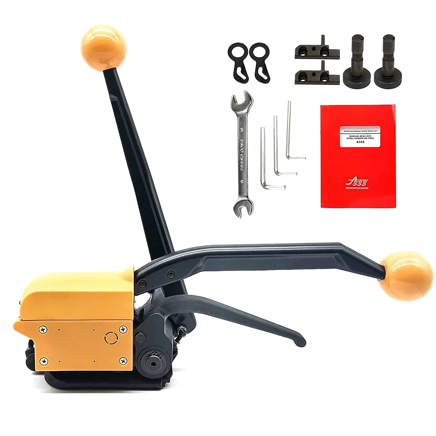 A333 Manual Steel Strapping Tool Handheld Buckle Free Sealless Steel Belt Strapper Combination Tool for 13/16/19mm Steel Strip