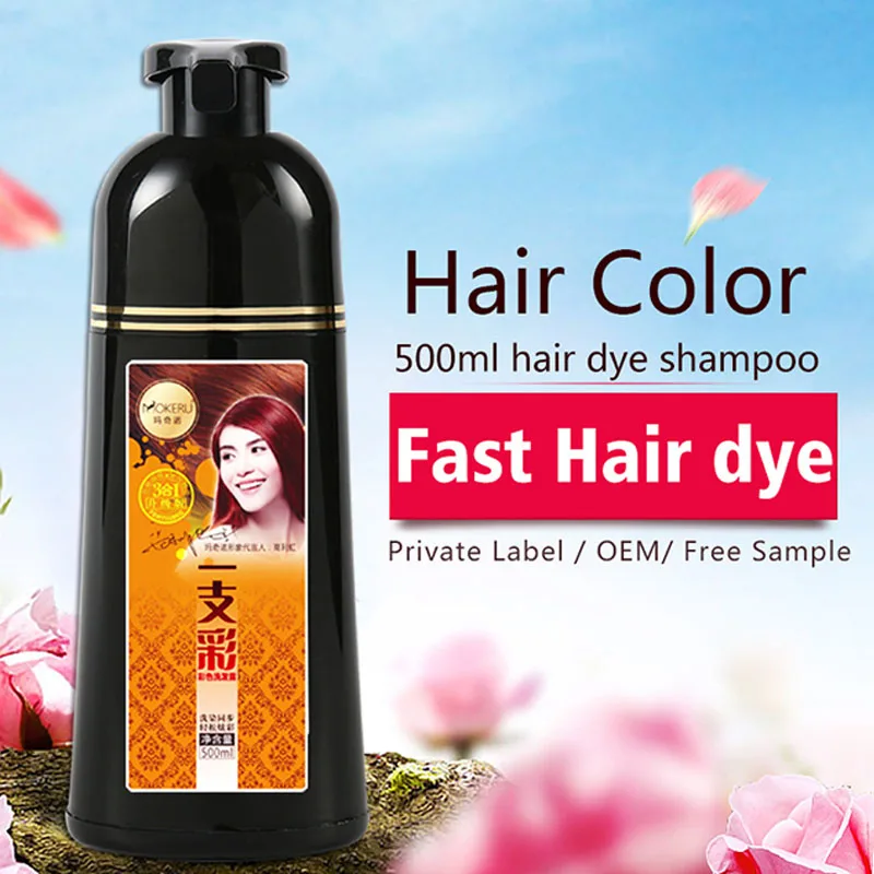 Mokeru Hairdressing Products Hair Color Black Hair Dye Shampoo Covering Gray Hair Permanent Hair Color Dyes Shampoo 500ml