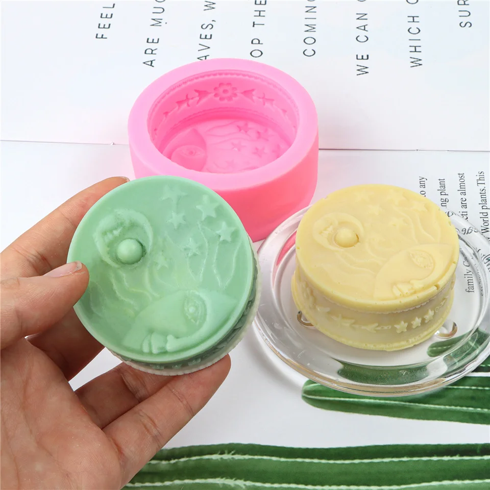 

Moon Stars Shape Silicone Soap Oval 3D Mold DIY Relief Handmade Egyptian Elements Making Cake Mould Function Decoratio Tool