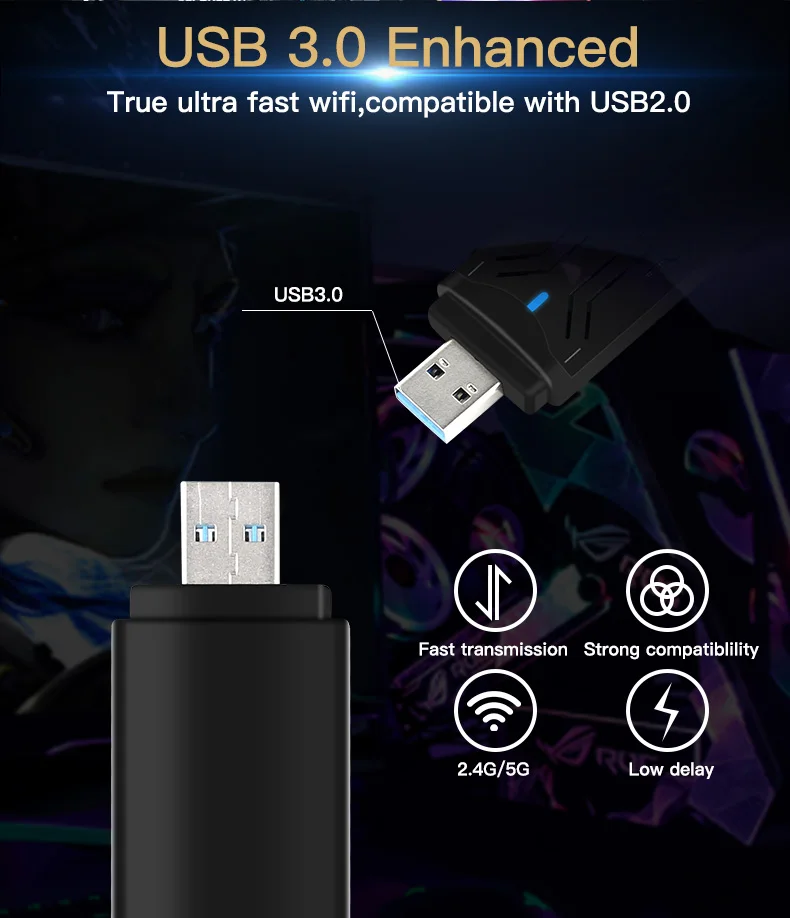 fenvi Wifi 6 USB Adapter 1800Mbps USB3.0 Wi-fi Dongle 802.11ax Dual Band 2.4G/5Ghz Wireless Network Card Windows 7 10 11