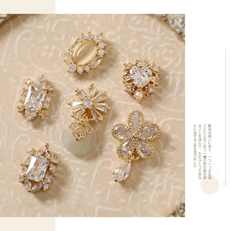 Luxo Bow Flower Cadeia para Nail Art, Zircão Cristais, Strass Pérola, Jóias Decorações, Unhas Acessórios, Encantos Suprimentos, 10Pcs