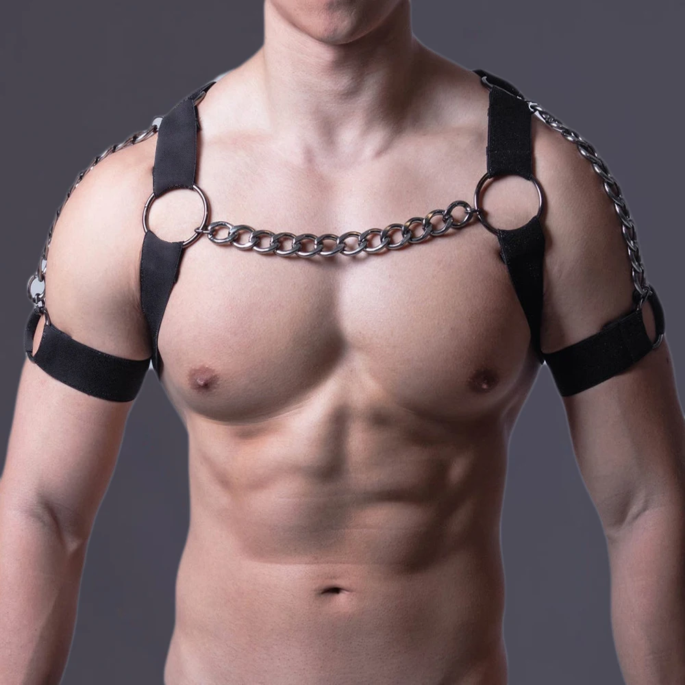 Arnés de cadena de pecho para adultos, lencería Gay elástica negra, cinturón, ropa Sexual, Rave, Cosplay, juguete Sexual, arnés corporal